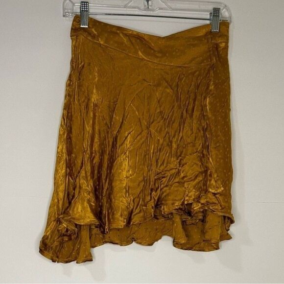 Free People Starstruck Gold Metallic Ruffle Fairy Mini Skirt Women's 4 - Picture 2 of 6